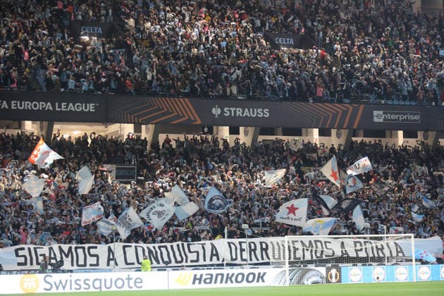 ESP: Real Celta v Olympique Lyonnais, EuropaLeague, 12 March 2026 Fans of Celta in action during the UEFA Europe League KO poff, 2st leg between Real Club Celta de Vigo and Olympique Lyonnais at Stadium Municipal ABANCA Balaidos on March 12,2026 in Vigo (Spain) (Photo by Luis de la Mata SportPix Sipa USA Vigo Stadium Municipal Balaidos ABANC Galicia Spain Copyright: xLuisxdexlaxMatax xsportPix.org.ux