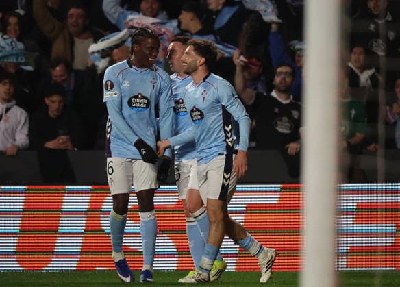 ESP: Real Celta v Olympique Lyonnais, EuropaLeague, 12 March 2026 Javier Rueda of Real Club Celta de Vigo celebrates your first goal in action during the UEFA Europe League KO poff, 2st leg between Real Club Celta de Vigo and Olympique Lyonnais at Stadium Municipal ABANCA Balaidos on March 12,2026 in Vigo (Spain) (Photo by Luis de la Mata SportPix Sipa USA Vigo Stadium Municipal Balaidos ABANC Galicia Spain Copyright: xLuisxdexlaxMatax xsportPix.org.ux