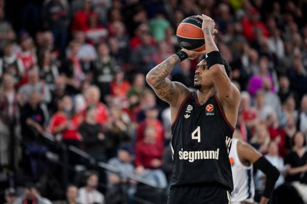 Basketball, Euroleague, 20260312, FC Bayern München - Anadolu Efes Istanbul. Im Bild Xavier RATHAN-MAYES (Bayern, 4), Freiwurf. München SAP Garden Bayern Deutschland Copyright: Passion2Press.dex xMarkusxFischex
