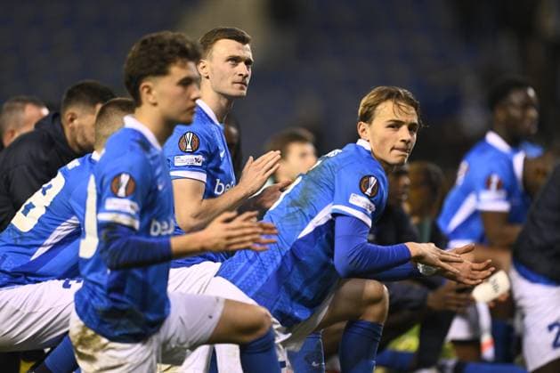 Genk s Bryan Heynen after winning a game between Belgian soccer team KRC Genk and German Freiburg, Thursday 12 March 2026 in Genk, the first leg of the 1 16 Finals of the UEFA Europa League tournament. JOHAN EYCKENS JohanxEyckens  x167309203x