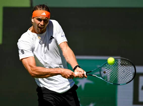 March 12, 2026 Alexander Zverev (GER) returns a shot against Arthur Fils (FRA) during their quarterfinals match at the BNP Paribas Open held at the Indian Wells Tennis Garden in Indian Wells, California. California. Mandatory Photo Credit : CSM Tennis 2026: BNP Paribas Open MAR 12  - ZUMAc04_ 20260312_zma_c04_115 Copyright: xCharlesxBausx