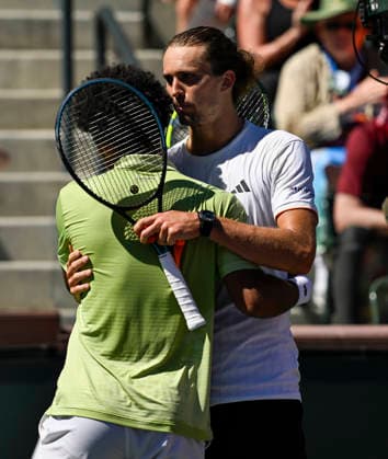 March 12, 2026 Alexander Zverev (GER) is congratulated after defeating Arthur Fils (FRA) during their quarterfinals match at the BNP Paribas Open held at the Indian Wells Tennis Garden in Indian Wells, California. California. Mandatory Photo Credit : CSM Tennis 2026: BNP Paribas Open MAR 12  - ZUMAc04_ 20260312_zma_c04_119 Copyright: xCharlesxBausx