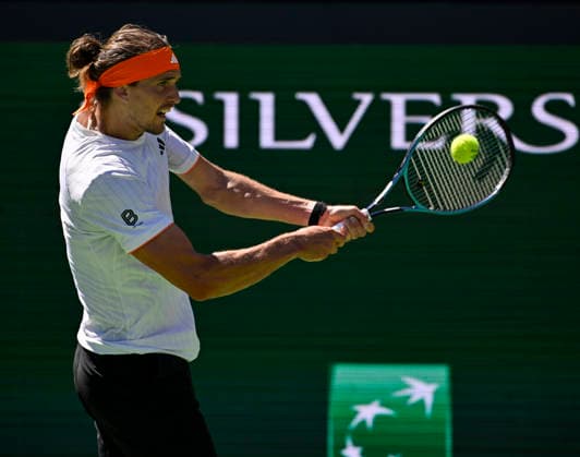 March 12, 2026 Alexander Zverev (GER) returns a shot against Arthur Fils (FRA) during their quarterfinals match at the BNP Paribas Open held at the Indian Wells Tennis Garden in Indian Wells, California. California. Mandatory Photo Credit : CSM Tennis 2026: BNP Paribas Open MAR 12  - ZUMAc04_ 20260312_zma_c04_121 Copyright: xCharlesxBausx