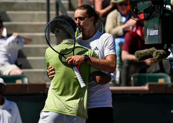March 12, 2026 Alexander Zverev (GER) is congratulated after defeating Arthur Fils (FRA) during their quarterfinals match at the BNP Paribas Open held at the Indian Wells Tennis Garden in Indian Wells, California. California. Mandatory Photo Credit : CSM Indian Wells United States of America - ZUMAc04_ 20260312_zma_c04_122 Copyright: xCharlesxBausx