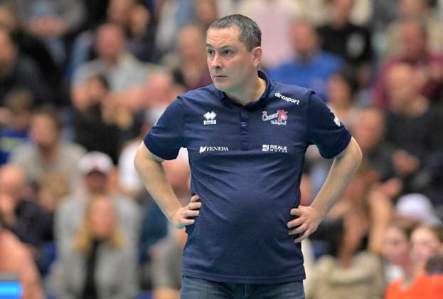12.3.2026, Chieris head coach Nicola Negro, Volleyball, CEV-Cup, Halbfinale, Dresdner SC - Reale Mutua Fenera Chieri, (c) Dresden