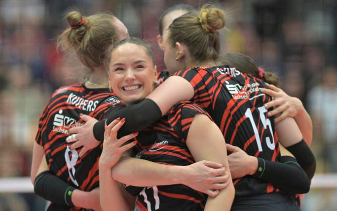 12.3.2026, Dresdens Lorena Lorber Fijok läßt sich feiern, Volleyball, CEV-Cup, Halbfinale, Dresdner SC - Reale Mutua Fenera Chieri, (c) Dresden