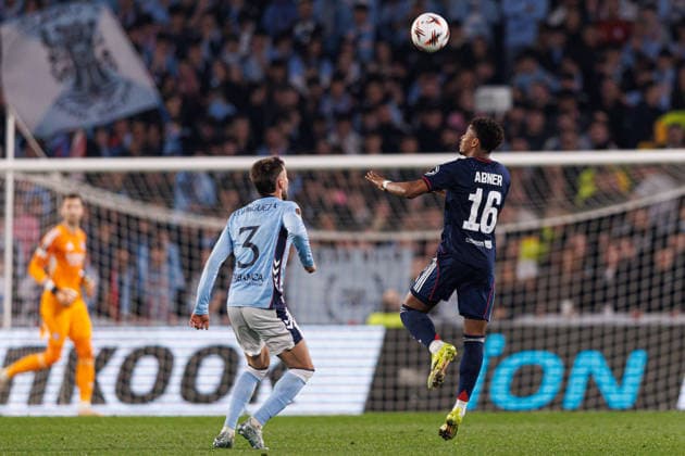 Abner Vinicius and Oscar Mingueza seen during UEFA Europa League round of 16 game between teams of RC Celta de Vigo and Olympique Lyonnais at Estadio de Balaidos (Joao Gregorio Ball Raw Images PT) Vigo Estadio de Balaidos Spain Copyright: xJoaoxGregoriox CeltaLyonJoao57