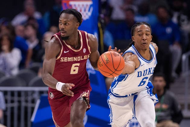 ACC Mens Basketball Championship: Florida State Vs Duke Mar 12 March 12, 2026: Duke Blue Devils forward Maliq Brown (6) knocks the ball away from Florida State Seminoles guard Robert McCray V. (6) in the first half of the 2026 ACC Men s Basketball Championship at Spectrum Center in Charlotte, NC. (Scott Kinser CSM) (Credit Image: Â Scott Kinser Cal Media) Charlotte Nc United States EDITORIAL USE ONLY Copyright: xx ZUMA-20260312_zma_c04_150.jpg ScottxKinserx csmphotothree479759