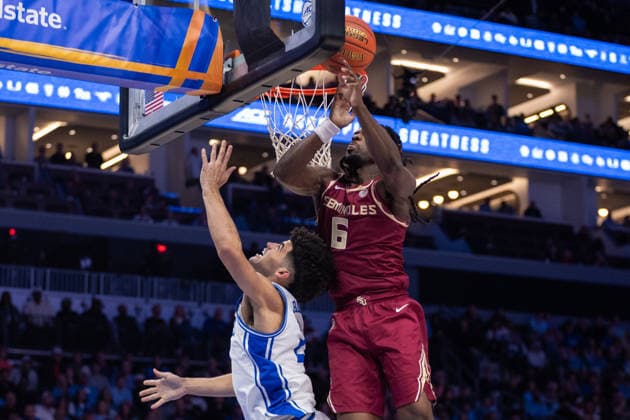 ACC Mens Basketball Championship: Florida State Vs Duke Mar 12 March 12, 2026: Florida State Seminoles guard Robert McCray V. (6) blocks the shot from Duke Blue Devils guard Cayden Boozer (2) in the second half of the 2026 ACC Men s Basketball Championship at Spectrum Center in Charlotte, NC. (Scott Kinser CSM) (Credit Image: Â Scott Kinser Cal Media) Charlotte Nc United States EDITORIAL USE ONLY Copyright: xx ZUMA-20260312_zma_c04_239.jpg ScottxKinserx csmphotothree479844