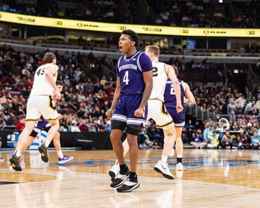 March 12, 2026, Chicago, Illinois, USA: Northwestern basketball player JAYDEN REID celebrates during the third round game of the 2026 TIAA Big Ten Men s Basketball Tournament against Purdue at the United Center. 2026 TIAA Big Ten Men s Basketball Tournament: Purdue 81: Northwestern: 68  - ZUMAw173 20260312_zsp_w173_035 Copyright: xLukexWelshx