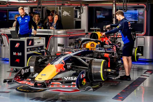 SHANGHAI - Mechanics work on the car of Formula 1 driver Max Verstappen of Oracle Red Bull Racing during the Formula 1 China Shanghai free practice and sprint qualifying at the Shanghai International Circuit on March 13, 2025 in Shanghai, China. (Photo by DeFodi Images) -
