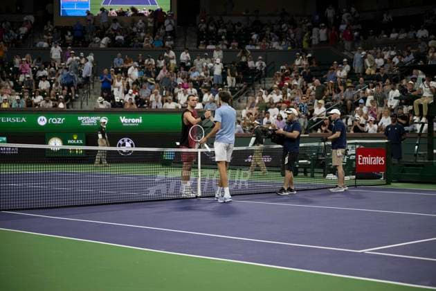 March 12, 2026, Indian Wells, California, USA: DANIIL MEDVEDEV of Russia and JACK DRAPER of Great Britain shake hands after their quarterfinal match at the BNP Paribas Open at Indian Wells Tennis Garden on March 12, 2026 in Indian Wells, CA. Indian Wells USA - ZUMAl140 20260312_aap_l140_064 Copyright: xShelleyxLiptonx