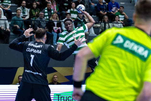 March 12, 2026, Pavilhão Multiusos de Odivelas, Lisbon, Portugal, EHF Champions League 2025 26: Sporting CP vs CS Dinamo Bucuresti; Mamadou Gassama of Sporting CP Copyright: HMBxMedia CarlosxSilva