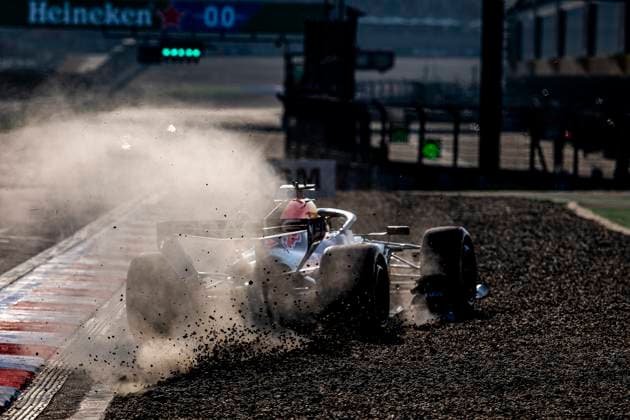 SHANGHAI - Formula 1 driver Max Verstappen of Oracle Red Bull Racing ends up in the gravel off the track during Formula 1 China Shanghai free practice and sprint qualifying at the Shanghai International Circuit on March 13, 2025 in Shanghai, China. (Photo by DeFodi Images) -
