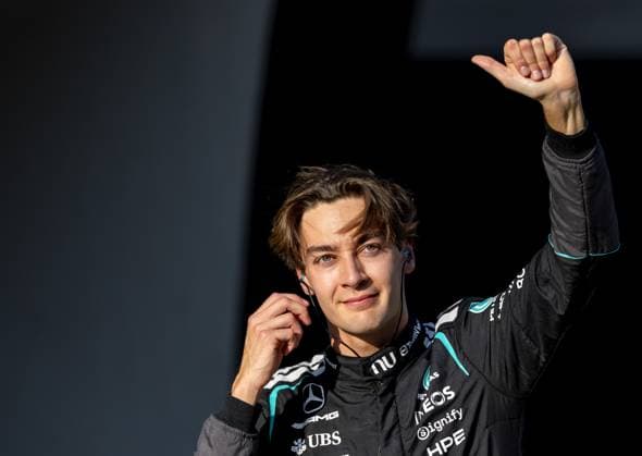 SHANGHAI - George Russell (Mercedes) celebrates his pole position after the sprint qualifying at the Shanghai International Circuit ahead of the Chinese Grand Prix. SANDER KONING ANP xVIxANPxSportx xxANPxIVx 553201976 originalFilename: 553201976.jpg