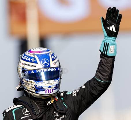 SHANGHAI - George Russell (Mercedes) celebrates his pole position after the sprint qualifying at the Shanghai International Circuit ahead of the Chinese Grand Prix. SANDER KONING ANP xVIxANPxSportx xxANPxIVx 553202000 originalFilename: 553202000.jpg