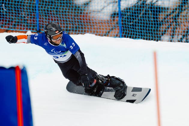 PARALYMPICS - Winter Paralympics Milano Cortina 2026 CORTINA D AMPEZZO,ITALY,13.MAR.26 - PARALYMPICS, SNOWBOARD - Paralympic Winter games, Winterspiele,Spiele, Summer games Milano Cortina 2026, banked slalom, men. Image shows Rene Eckhart (AUT).  GEPAxpictures xMatthiasxTrinkl