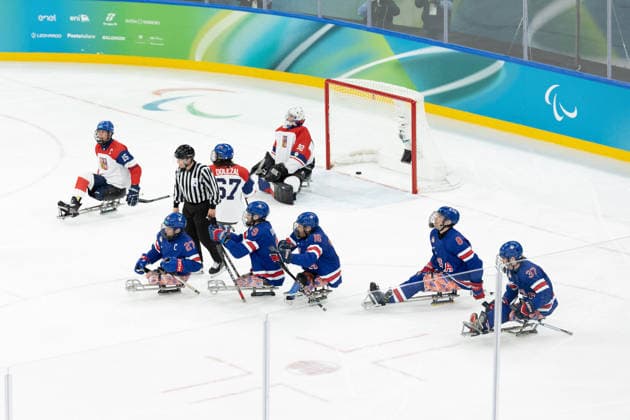 March 13, 2026, Milan, Lombardy, Italy: DECLAN FARMER 16 of USA celebrates scoring his side s second goal in the Semi Final game between Team United States (USA) and Team Czechia (CZE) at the Milano Cortina 2026 Paralympic Winter games, Winterspiele,Spiele, Summer games USA won 6:1 and advances to the Final. Milan Italy - ZUMAc179 20260313_oly_c179_038 Copyright: xMickaelxChavetx