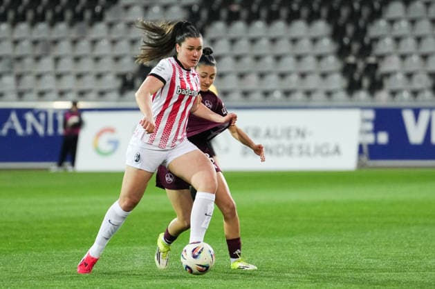 Google Pixel Frauen-Bundesliga: SC Freiburg vs. 1. FC Nürnberg, 13.03.2026 Zweikampf zwischen Svenja Fölmli (SC Freiburg, 9) und MaÃ«lle Seguin (1. FC Nürnberg, 28) Google Pixel Frauen-Bundesliga: SC Freiburg vs. 1. FC Nürnberg, Dreisamstadion, 13.03.2026 DFB DFL REGULATIONS PROHIBIT ANY USE OF PHOTOGRAPHS AS IMAGE SEQUENCES AND OR QUASI-VIDEO. Copyright: xBEAUTIFULxSPORTS Boscox