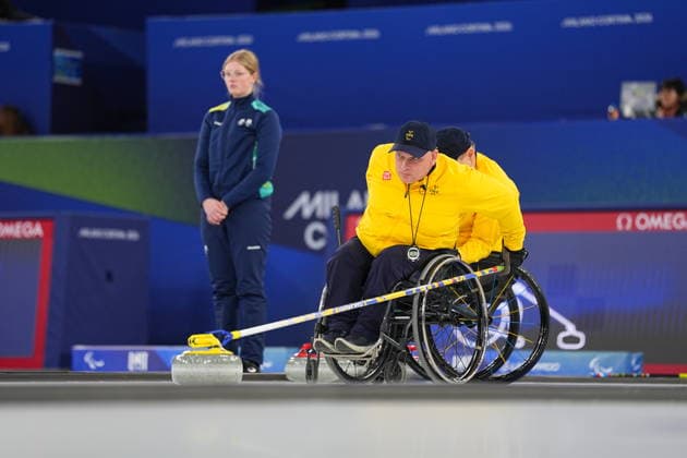 CORTINA, ITALIEN 20260313 Marcus Holm under bronsmatchen i curling mixad mellan Sydkorea och Sverige i Paralympics pa Cortina Curling Olympic Stadium. *** Bilden ingar i SPORTPAKET. För övriga BETALBILD *** CORTINA ITALIEN x10500x *** CORTINA, ITALY 20260313 Marcus Holm during the bronze medal match in mixed curling between South Korea and Sweden in the Paralympics at the Cortina Curling Olympic Stadium The picture is included in the SPORT PACKAGE For others PAY PICTURE CORTINA ITALY x10500x  Copyright: xMagnusxLejhall ParasportxSverige TT TTx PARALYMPICS 2026 CURLING