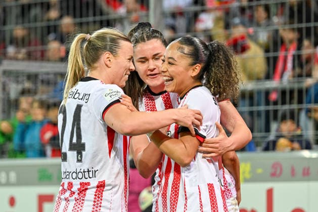 Jubel nach dem Tor zum 1:0 durch Nicole Ojukwu (SC Freiburg, 06) GER, SC Freiburg - 1. FC Nuernberg, Frauen-Fussball, Google Pixel Frauen-Bundesliga, 20. Spieltag, Saison 2025 2026, 13.03.2026 DFB REGULATIONS PROHIBIT ANY USE OF PHOTOGRAPHS AS IMAGE SEQUENCES AND OR QUASI-VIDEO GER, SC Freiburg - 1. FC Nuernberg, Frauen-Fussball, Google Pixel Frauen-Bundesliga, 20. Spieltag, Saison 2025 2026, 13.03.2026 Freiburg Copyright: xEibner-Pressefoto ThomasxHessx EP_THS