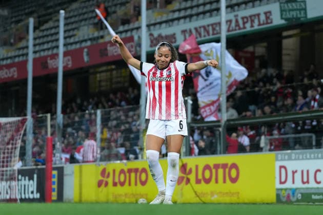 Nicole Ojukwu (SC Freiburg, 06) Torjubel, Emotionen, Jubel, Torerfolg, Abschluss, Treffer, Tanz , Deutschland, Fussball, GooglePixel Frauen-Bundesliga, 20.Spieltag, 2025 2026, SC Freiburg vs. 1. FC Nürnberg, 13.03.2026, Dreisamstadion, Freiburg, Deutschland DFB REGULATIONS PROHIBIT ANY USE OF PHOTOGRAPHS AS IMAGE SEQUENCES AND OR QUASI-VIDEO. Freiburg Dreisamstadion Baden-Wuerttemberg Deutschland Copyright: xArnexAmbergx