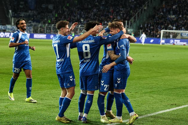 Torjubel - Torschütze Philipp Hercher (1. FC Magdeburg,27) trifft zum 1-0 - 2. Fußball Bundesliga Saison 2025-2026 1. FC Magdeburg vs. SV Darmstadt 98 in der Avnet Arena in Magdeburg - Aktion,Fußball,Mann,Männer,Deutschland,13.03.2026