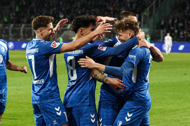 Torjubel - Torschütze Philipp Hercher (1. FC Magdeburg,27) trifft zum 1-0 - 2. Fußball Bundesliga Saison 2025-2026 1. FC Magdeburg vs. SV Darmstadt 98 in der Avnet Arena in Magdeburg - Aktion,Fußball,Mann,Männer,Deutschland,13.03.2026