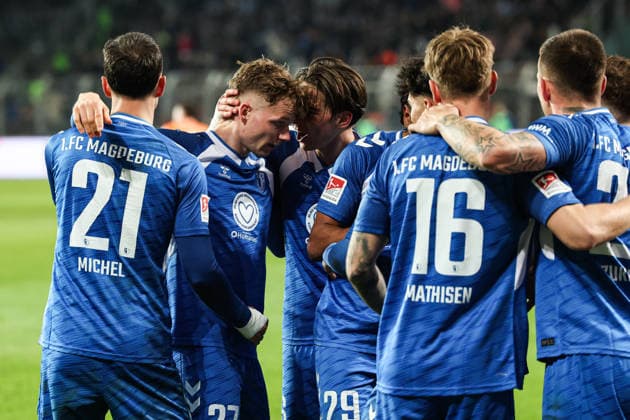Torjubel - Torschütze Philipp Hercher (1. FC Magdeburg,27) trifft zum 1-0 - 2. Fußball Bundesliga Saison 2025-2026 1. FC Magdeburg vs. SV Darmstadt 98 in der Avnet Arena in Magdeburg - Aktion,Fußball,Mann,Männer,Deutschland,13.03.2026