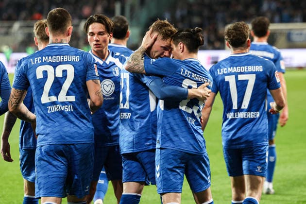 Torjubel - Torschütze Philipp Hercher (1. FC Magdeburg,27) trifft zum 1-0 - 2. Fußball Bundesliga Saison 2025-2026 1. FC Magdeburg vs. SV Darmstadt 98 in der Avnet Arena in Magdeburg - Aktion,Fußball,Mann,Männer,Deutschland,13.03.2026