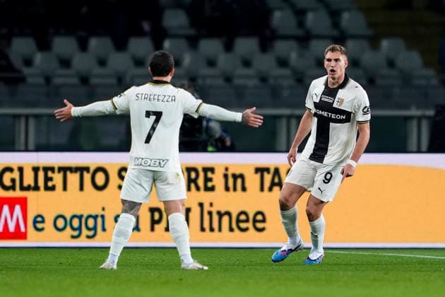 Parma™s Mateo Pellegrino celebrates after scoring the 1-1 goal for his team during the Serie A soccer match between Torino Fc and Parma at the Stadio Olimpico Grande Torino in Turin, north west Italy - March 13, 2026. - Soccer  Copyright: xFabioxFerrari LaPressex