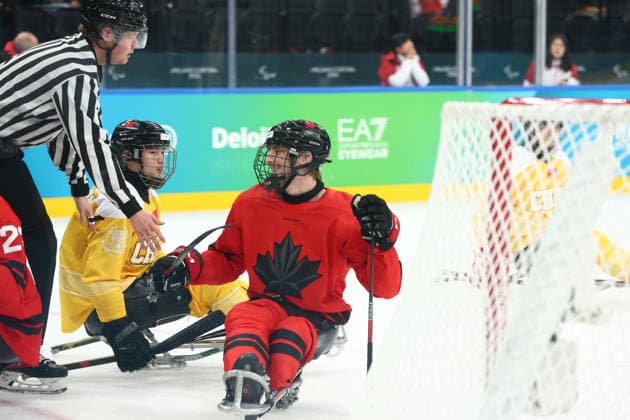 March 13, 2026, Milan, Lombardy, Italy: TYLER MCGREGOR 8 of Canada scores his side s second goal in the Semi Final game between Team Canada (CAN) and Team China (CHN) at the Milano Cortina 2026 Paralympic Winter games, Winterspiele,Spiele, Summer games Canada won 4:2 and advances to the Final against USA. Milan Italy - ZUMAc179 20260313_oly_c179_220 Copyright: xMickaelxChavetx