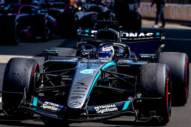 SHANGHAI - Formula 1 driver George Russell of Mercedes AMG-Petronas Formula One Team during the Formula 1 China Shanghai sprint race at the Shanghai International Circuit on March 14, 2025 in Shanghai, China. (Photo by DeFodi Images) -