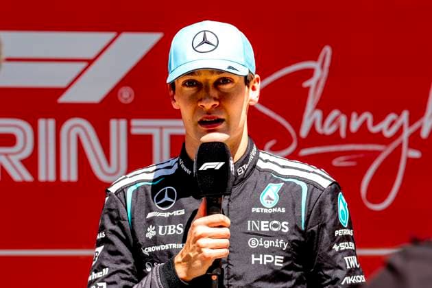 SHANGHAI - Formula 1 driver George Russell of Mercedes AMG-Petronas Formula One Team is the winner of the sprint race during the Formula 1 China Shanghai sprint race at the Shanghai International Circuit on March 14, 2025 in Shanghai, China. (Photo by DeFodi Images) -