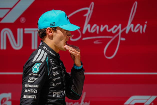 CHINA-MOTORSPORTS F1-SHANGHAI Mercedes™ George Russell after winning the Sprint at Shanghai International Circuit during the F1 Chinese Grand Prix, Shanghai, China, March 14, 2026. NEXPHER Peter Li SHANGHAI