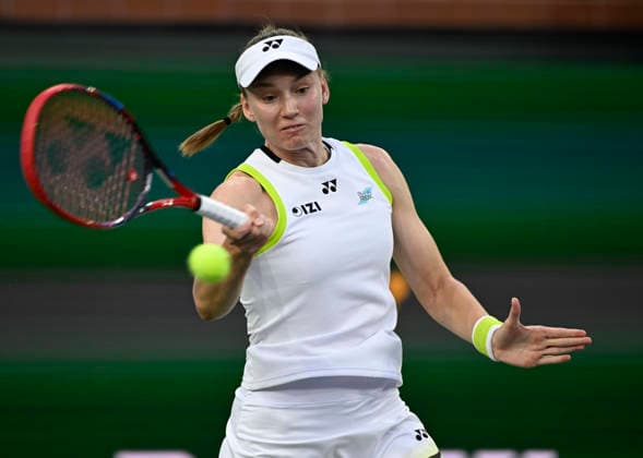 March 13, 2026 Elena Rybakina of Kazakhstan returns a shot against Elina Svitolina of Ukraine during their semifinal match at the BNP Paribas Open held at the Indian Wells Tennis Garden in Indian Wells, California. California. Mandatory Photo Credit : CSM Indian Wells United States of America - ZUMAc04_ 20260313_zma_c04_264 Copyright: xCharlesxBausx
