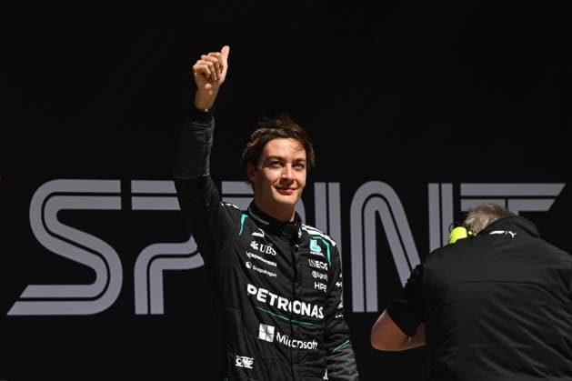 F1 Chinese Grand Prix 2026 - Sprint Race SHANGHAI, CHINA - MARCH 14: George Russell of Mercedes-AMG Petronas Formula One Team celebrates after he wins the Sprint Race at the 2026 Chinese Grand Prix, at the Shanghai International Circuit, in Shanghai, China, on March 14, 2026. Shanghai China  Copyright: xArturxWidakx originalFilename:widak-f1chines260314_npXIb.jpg