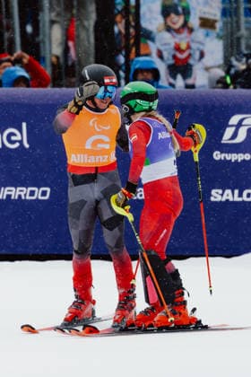 PARALYMPICS - Winter Paralympics Milano Cortina 2026 CORTINA D AMPEZZO,ITALY,14.MAR.26 - PARALYMPICS, ALPINE SKIING - Paralympic Winter games, Winterspiele,Spiele, Summer games Milano Cortina 2026, slalom, women. Image shows guide Stefan Winter and Elina Stary (AUT).  GEPAxpictures xMatthiasxTrinkl