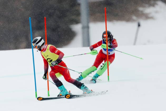 PARALYMPICS - Winter Paralympics Milano Cortina 2026 CORTINA D AMPEZZO,ITALY,14.MAR.26 - PARALYMPICS, ALPINE SKIING - Paralympic Winter games, Winterspiele,Spiele, Summer games Milano Cortina 2026, slalom, women. Image shows guide Eric Digruber and Veronika Aigner (AUT).  GEPAxpictures xMatthiasxTrinkl