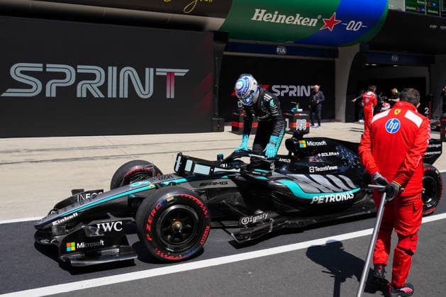 March 14, 2026, Shanghai, China: Sprint winner George Russell of Great Britain and Mercedes AMG Petronas F1 team celebrates in parc ferme during the Sprint ahead of the F1 Grand Prix of China at Shanghai International Circuit. Sprint & Qualifying F1 Grand Prix Of China In Shanghai, China - 14 Mar 2026  - ZUMAs197 20260314_aaa_s197_001 Copyright: xPolyxFeix