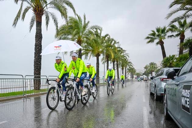 Paris Nice 2026 Stage 7 AURON, FRANCE - MARCH 14 : Team Totalenergies before the start of the race during stage 7 of the 84th edition of Paris - Nice an UCI World Tour 2.UWT cycling road race stage for Men Elite of 138.7 km with start in Nice and finish in Auron on March 14, 2026 in Auron, France, 14 03 2026 ( Motordriver Guy De Vuyst - Auron France  Copyright: xNicoxVereeckenx