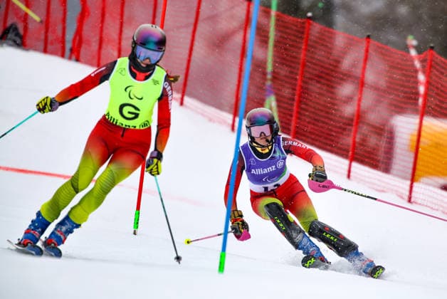 Milano Cortina 2026 Paralympic Winter games, Winterspiele,Spiele, Summer games - Para Alpine Skiing Maya Fuegenschuh und Guide Johanna Holzmann von Team Deutschland beim Para Alpine Skiing Slalom der Frauen bei Milano Cortina 2026 Paralympic Winter Games am 14.03.2026 *** Milano Cortina 2026 Paralympic Winter Games Para Alpine Skiing Maya Fuegenschuh and guide Johanna Holzmann from Team Germany in the womens Para Alpine Skiing Slalom at Milano Cortina 2026 Paralympic Winter Games on 14 03 2026 Copyright: xBEAUTIFULxSPORTS MarcusxHartmannx