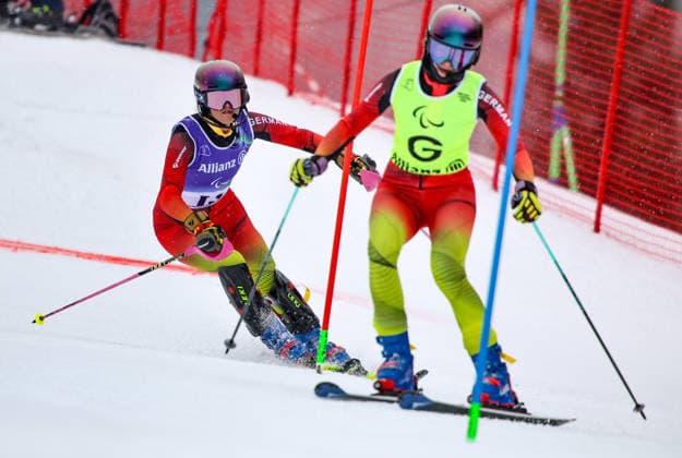 Milano Cortina 2026 Paralympic Winter games, Winterspiele,Spiele, Summer games - Para Alpine Skiing Maya Fuegenschuh und Guide Johanna Holzmann von Team Deutschland beim Para Alpine Skiing Slalom der Frauen bei Milano Cortina 2026 Paralympic Winter Games am 14.03.2026 *** Milano Cortina 2026 Paralympic Winter Games Para Alpine Skiing Maya Fuegenschuh and guide Johanna Holzmann from Team Germany in the womens Para Alpine Skiing Slalom at Milano Cortina 2026 Paralympic Winter Games on 14 03 2026 Copyright: xBEAUTIFULxSPORTS MarcusxHartmannx