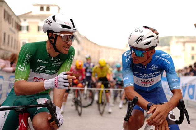Sevilla Lopez Diego Pablo Of Team Polti Visitmalta and Del Toro Romero Isaac Of Uae Team Emirates Xrg during the 188-kilometer Stage 6 of the Tirreno-Adriatico cycling race from San Severino Marche to Camerino - Italy - Saturday, March 14, 2026. - cycling.  Copyright: xMassimoxPaolone LaPressex