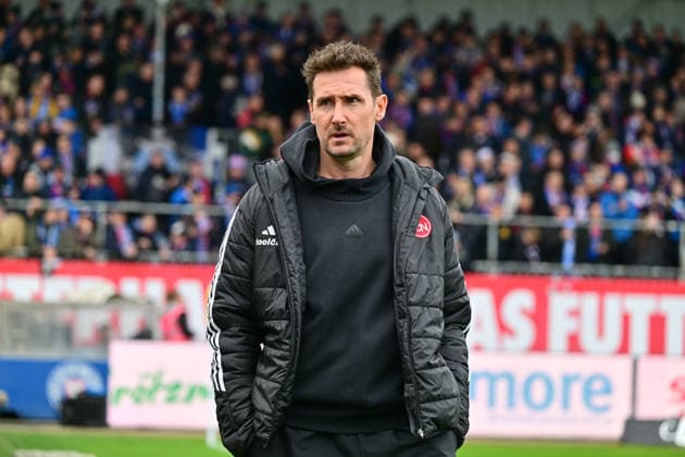 14.03.2026, Fußball, Herren, 2.BL (Bundesliga), Saison 2025 2026, Holstein Kiel - 1. FC Nürnberg, 26. Spieltag Trainer Miroslav Klose (Nürnberg) Kiel, Holstein-Stadion Holstein-Stadion Schleswig-Holstein Deutschland