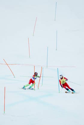 PARALYMPICS - Winter Paralympics Milano Cortina 2026 CORTINA D AMPEZZO,ITALY,14.MAR.26 - PARALYMPICS, ALPINE SKIING - Paralympic Winter games, Winterspiele,Spiele, Summer games Milano Cortina 2026, slalom, women. Image shows Veronika Aigner and guide Eric Digruber (AUT).  GEPAxpictures xMaticxKlansek