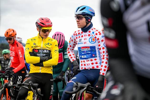 Danish Jonas Vingegaard of Team Visma-Lease a Bike and Danish Casper Pedersen of Soudal Quick-Step pictured before the start of the seventh stage of the 84th edition of the Paris-Nice cycling race, from Nice to Isola (120,4 km), on Saturday 14 March 2026. DAVIDxPINTENS  x167438396x