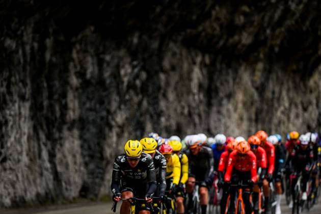 The pack of riders pictured in action during the seventh stage of 84th edition of the Paris-Nice cycling race, from Nice to Isola (120,4 km), on Saturday 14 March 2026. DAVIDxPINTENS  x167441549x