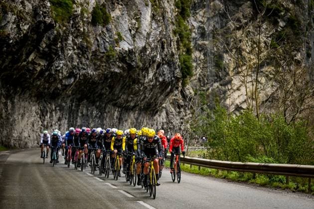 The pack of riders pictured in action during the seventh stage of 84th edition of the Paris-Nice cycling race, from Nice to Isola (120,4 km), on Saturday 14 March 2026. DAVIDxPINTENS  x167442809x