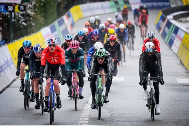 French Dorian Godon of INEOS Grenadiers celebrates as he crosses the finish line to win the seventh stage of 84th edition of the Paris-Nice cycling race, from Nice to Isola (120,4 km), on Saturday 14 March 2026. DAVIDxPINTENS  x167446869x